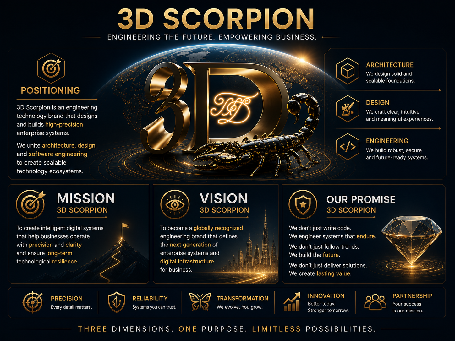 3D Scorpion Mission, Vision, Positioning